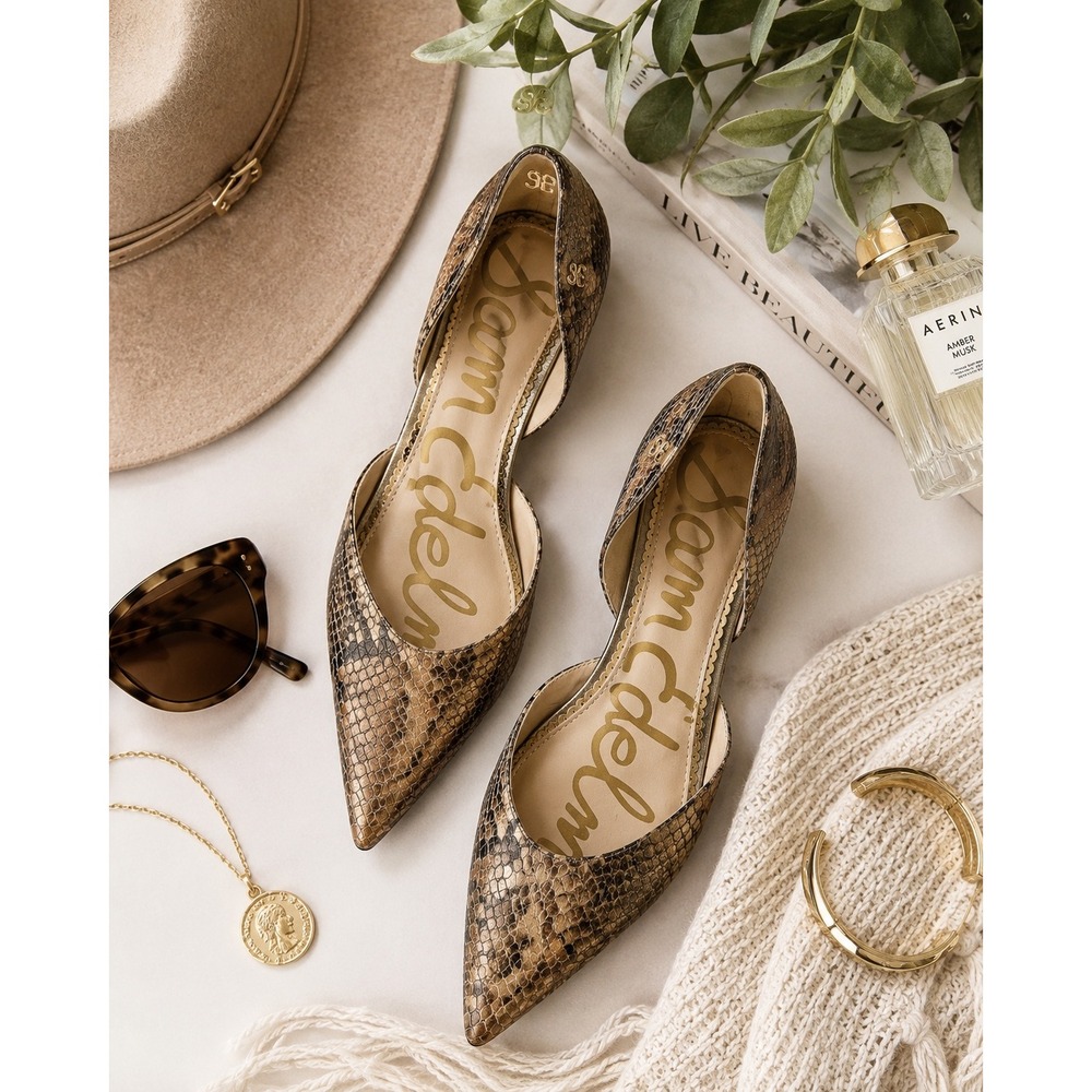 Sam Edelman Rodney Metallic Snakeskin d'Orsay Pointed Toe Flats Gold Bronze 9